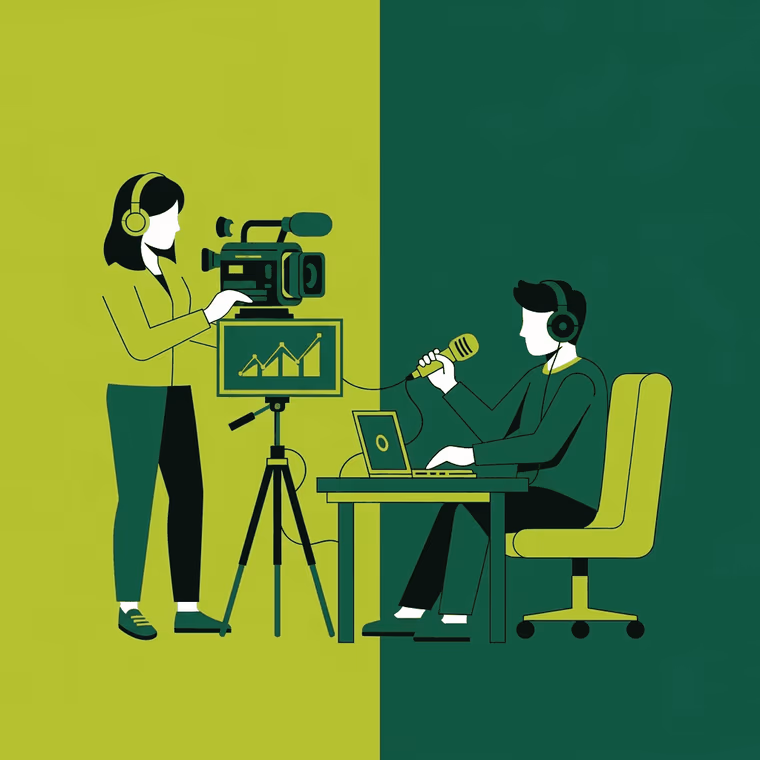 Enregistrement d’une voix off pour un podcast vidéo en studio