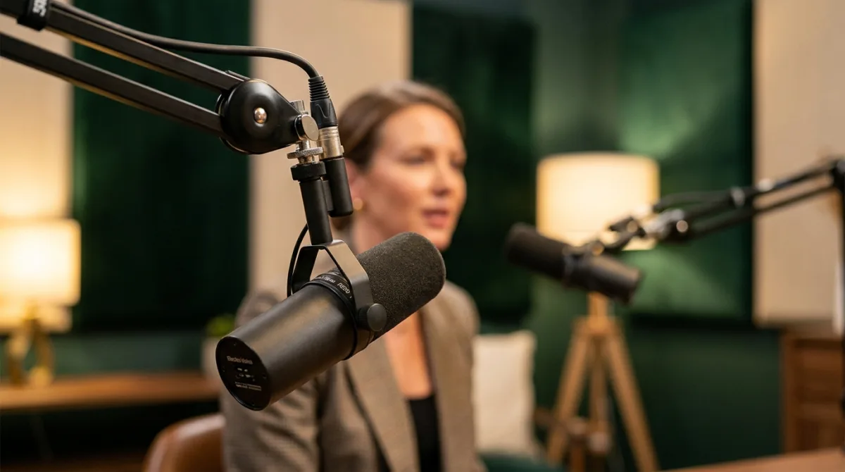 Micro broadcast dans un studio de podcast