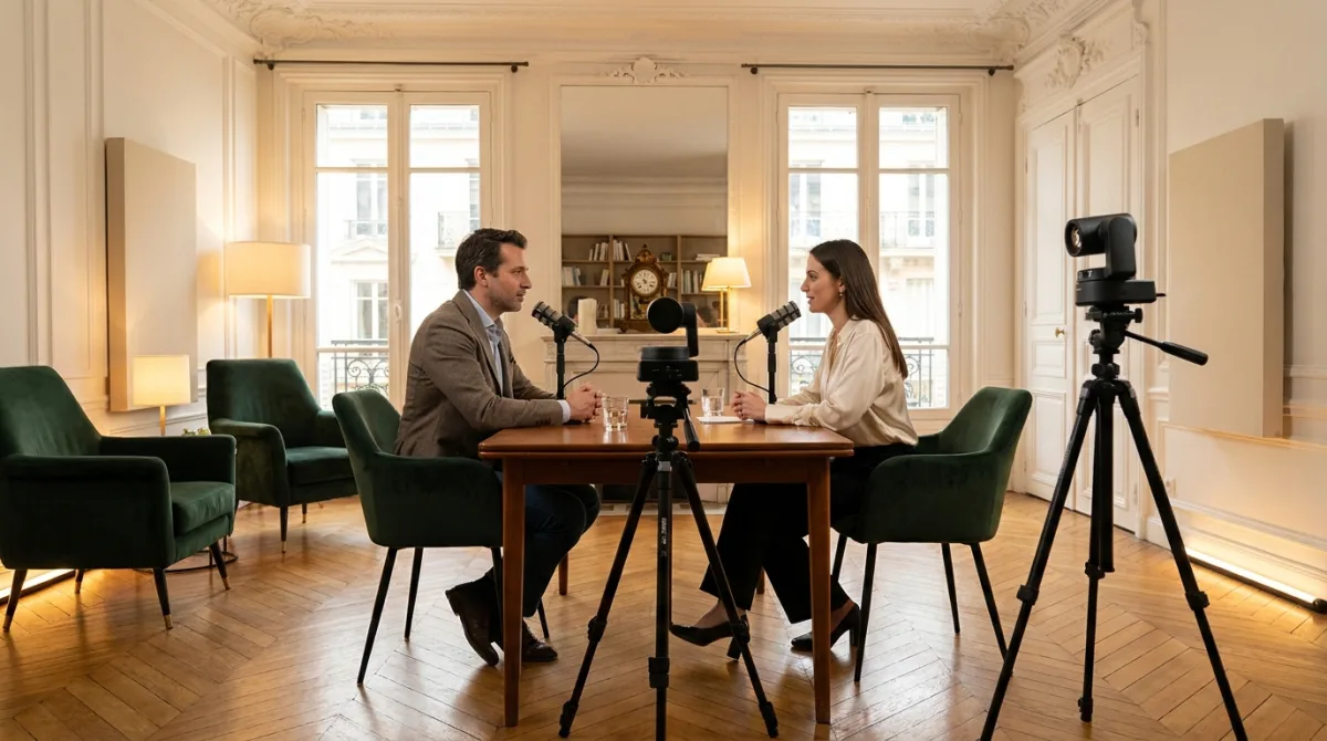 Studio de podcast vidéo en tournage, firm-a
