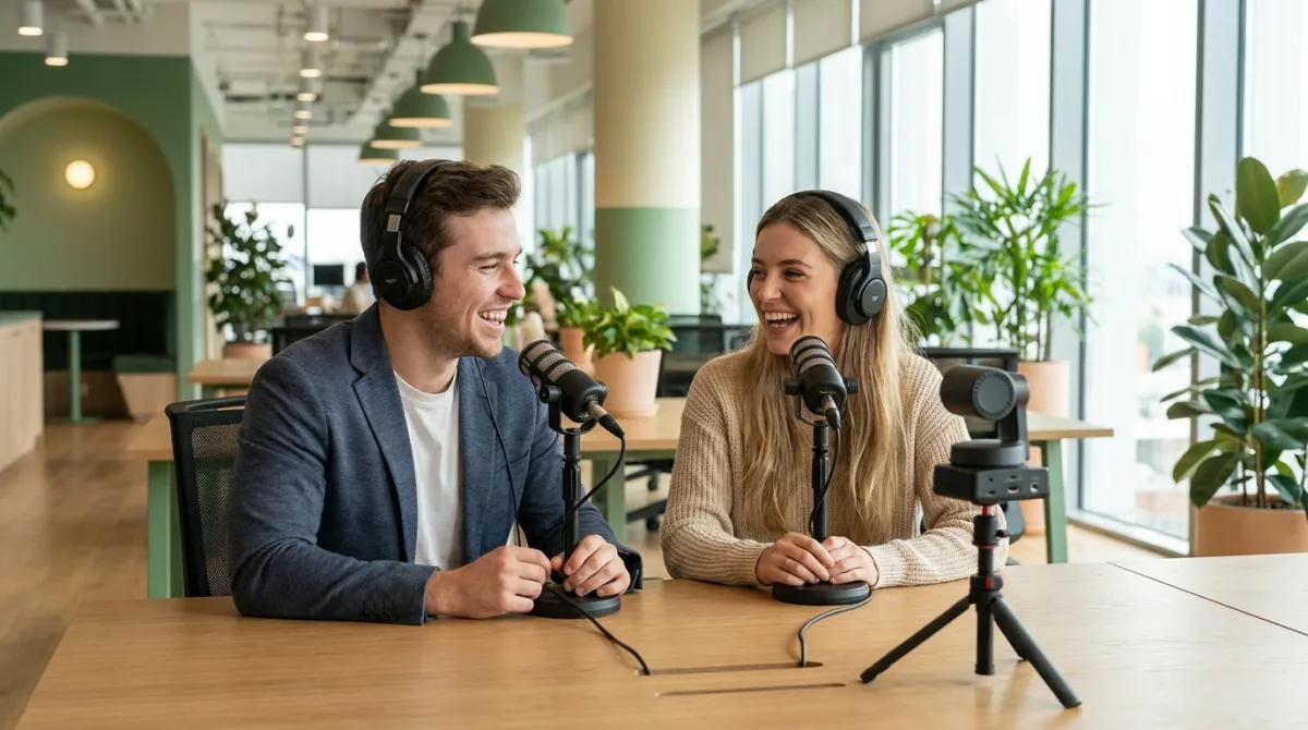 Fondateurs en enregistrement de podcast vidéo