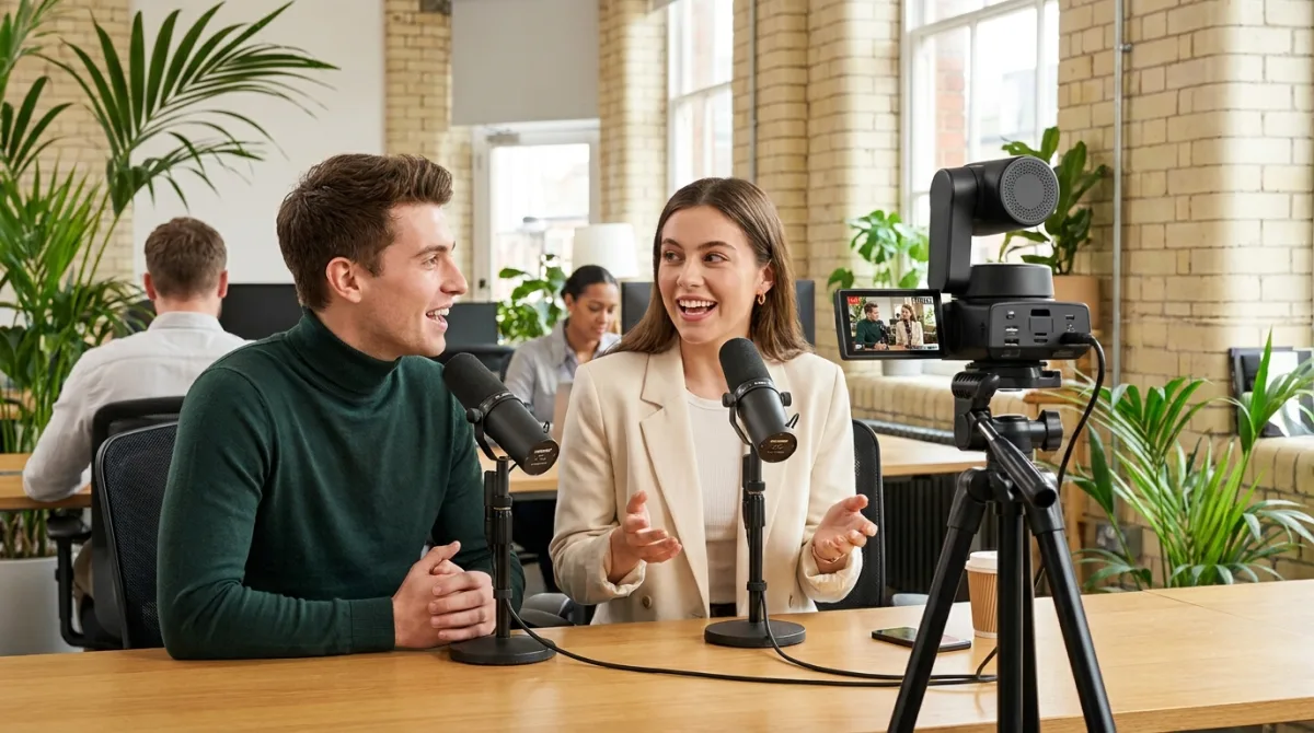 Fondateurs en enregistrement de podcast vidéo